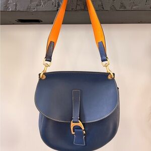 Dooney & Bourke Blue Shoulder Bag with Orange Strap